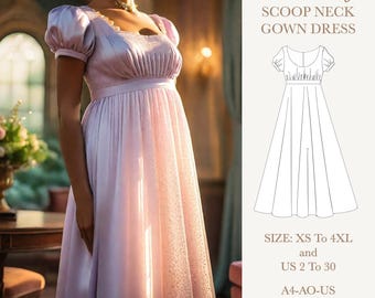Empire Waist Maxi Dress PDF Pattern, Regency Style, Size: US 02-30