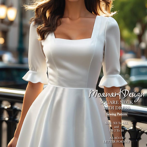 Square Neck Midi Dress Pattern, Flared Sleeve Bridesmaid Dress PDF, White Simple Wedding Dress, Circle Cottagecore Dress, Size: US02-US30 - Etsy Square Neck Midi Dress Pattern, Flared Sleeve Bridesmaid Dress PDF, White Simple Wedding Dress, Circle Cottagecore Dress, Size: US02-US30 - Etsy