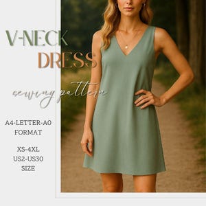 Patrón de costura de minivestido, ideal para principiantes, patrón de vestido de verano, patrón de costura digital, descarga instantánea, tallas: EE. UU. 2 a 30 - A4, Carta, A0