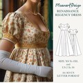 Bridgerton maxi dress PDF pattern, empire waist regency dress pattern, 90s prom dress vintage dress, A0 A4 US Letter - Size: US 2 to 30