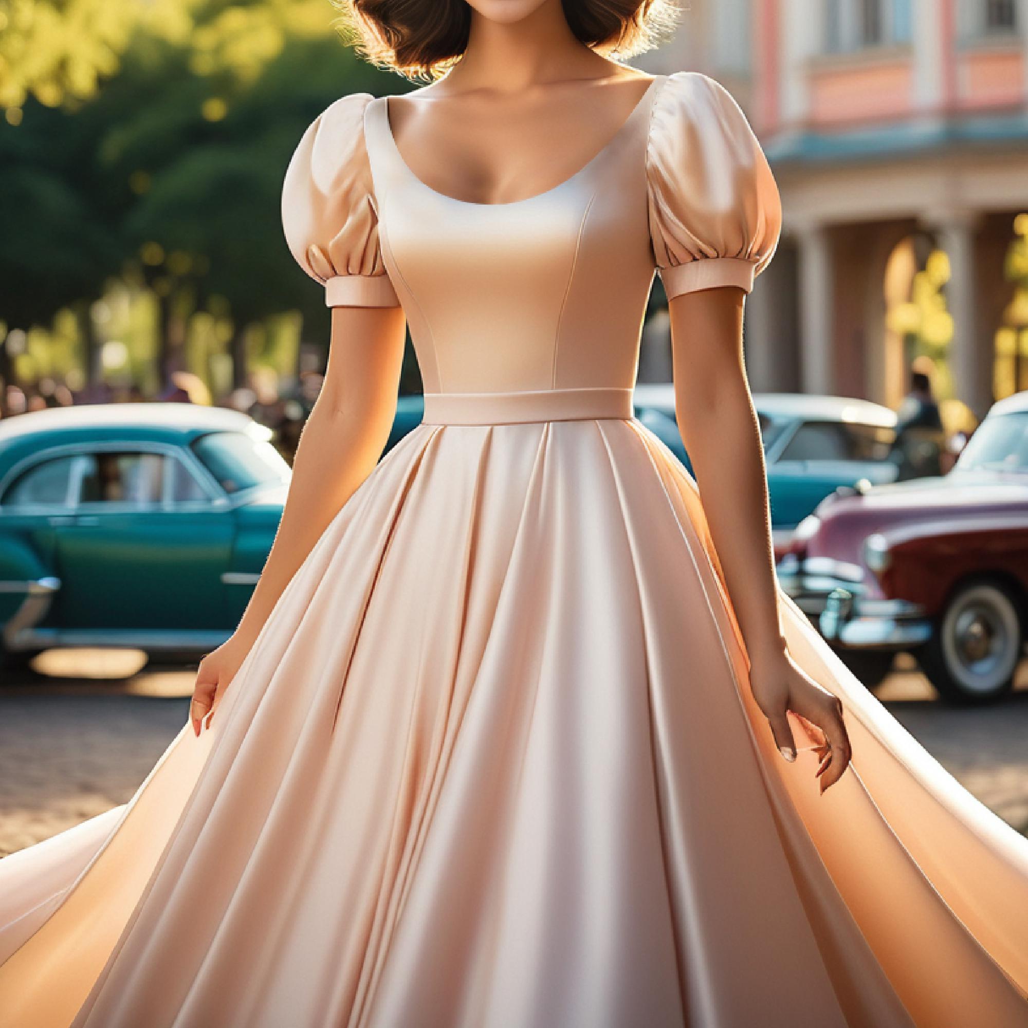 Prom Midi Dress Pattern, Wide Scoop Neck Puff Sleeve Sewing