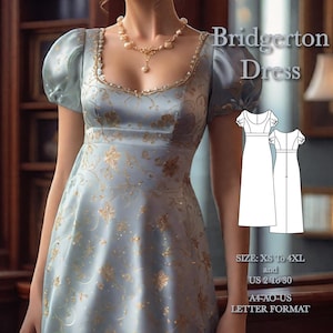 Bridgerton dress pattern, empire waist dress, cottagecore dress, ball gown dress, regency gown dress sewing pattern, Size: US 2 to 30
