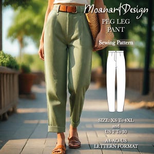 Padrão de calça perna de pau, padrão de costura de calça de linho, padrão de costura de calça feminina em PDF, formato A0 A4 US Letter, tamanho: US 2 a 30