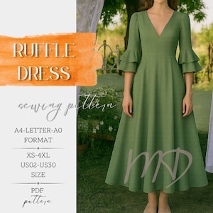 Dress Pattern | XS-4XL | Ruffle Dress Sewing Pattern | Summer Dress Pattern | Women Sewing Pattern | Easy Dress PDF Pattern, Beginner Dress
