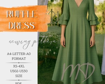 Dress Pattern | XS-4XL | Ruffle Dress Sewing Pattern | Summer Dress Pattern | Women Sewing Pattern | Easy Dress PDF Pattern, Beginner Dress