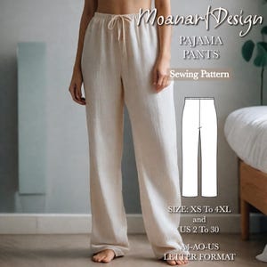 Patrón de pantalón de pijama, patrón de costura de pijama, patrón de costura de pantalón de pijama, patrón de pantalón de pijama para principiantes, talla: XS-4XL, A4-LETTER-A0
