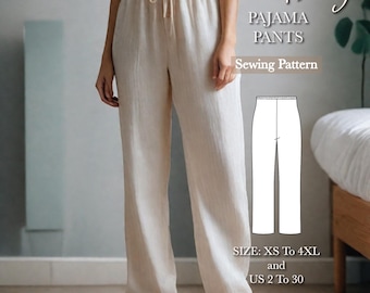 Pajama pants pattern, pajama sewing pattern, PJ pants pajama sewing pattern, woman pajama pants beginner pattern, size: XS-4XL, A4-LETTER-A0