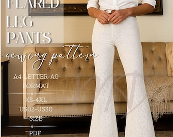 Flare Leg Pants Sewing Pattern for Women PDF | Pants Sewing pattern | Wide leg pants | High waisted pants sewing pattern, Trousers pattern