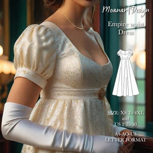 Empire-Taille Regency inspiriertes Maxikleid Schnittmuster, romantisches Kleid im Feen-Stil PDF, A0/A4/US Letter Format, Größen US 02-30