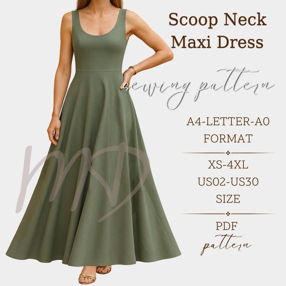 Scoop Neck Maxi Dress Pattern, Linen Maxi Summer Dress Pattern, Sleeveless  Simple Dress Sewing Pattern, Size: XS-4XL - A0-LETTER-A4 Format - Etsy  Israel