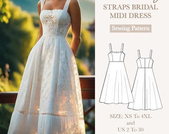 straps lace bridesmaid midi dress pattern,cottagecore formal wedding empire waist white dress,midi slip dress,Size:A0 A4 USLetter-US 2 to 30
