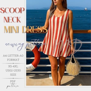 Mini Dress Pattern, Woman Shift Sewing Pattern, Instant Download, XS-XXXL, Beginner Easy PDF, Summer Dress Pattern, Loose Dress Pattern