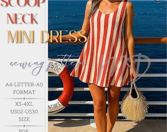 Mini Dress Pattern, Woman Shift Sewing Pattern, Instant Download, XS-XXXL, Beginner Easy PDF, Summer Dress Pattern, Loose Dress Pattern