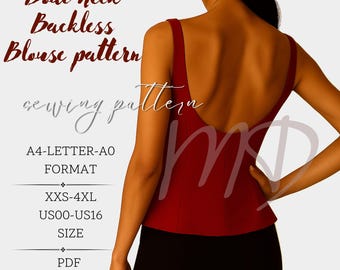 Boat Neck Blouse, Backless Top Pattern, Back Tie Top, Women Top Pattern, Tie Top Pattern, Top Pattern, Pdf Sewing Pattern, Size: XXS-4XL
