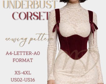 Cartamodello per corsetto sottoseno, cartamodello per corsetto in pelle con cintura, corsetto pirata taglie forti, cartamodello per cosplay, taglie: XXS-4XL / formato A0-LETTER-A4