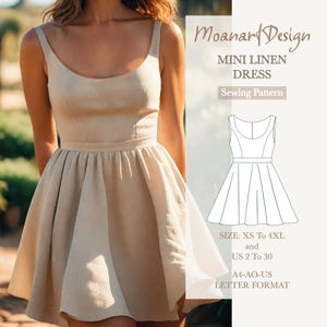 Patrón de minivestido de lino, patrón de costura de vestido fácil, patrón de vestido de fiesta de círculo completo Tamaño: A0 A4 Carta de EE. UU. - EE. UU. 2 a 30