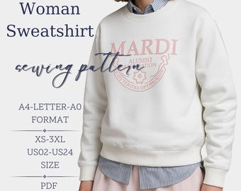 Wzór na bluzę, wzór damski, wzór na sweter | XS-XXXL | PDF do natychmiastowego pobrania | Wzór na damski