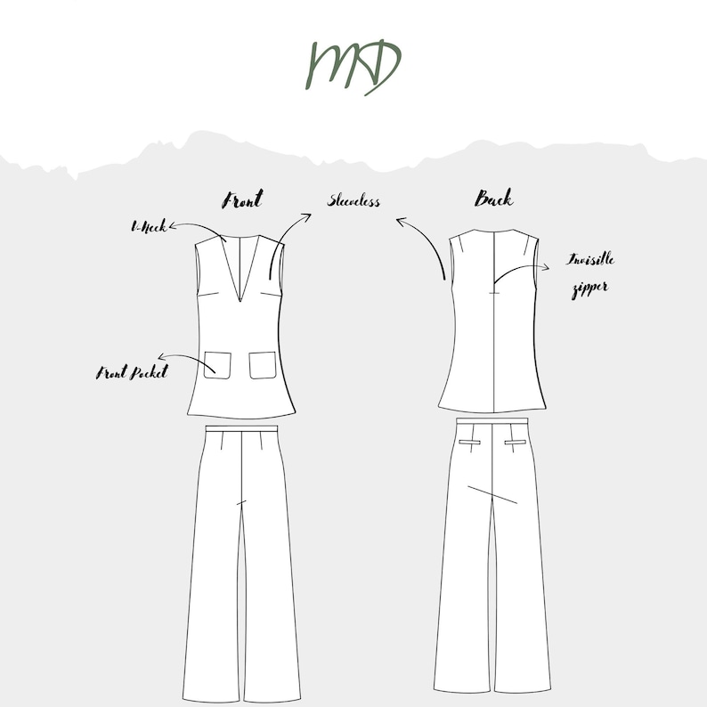 Tunic Letters Linen Tunic and Linen Pants Sewing Patterns Set, Linen Tunic Top(2 ...