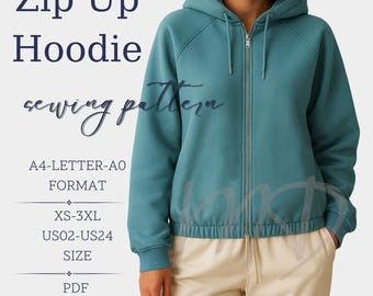Zip Sweater Sewing Pattern | Zipper Sweater | Zip up sweater | Sweater Pattern | Womens Pattern | Sewing Patterns | Women Sweatshirt