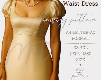 Empire-Taille Maxi Kleid Schnittmuster, Romantisches Kleid im Regency Stil PDF, Grössen 02-30