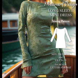 Peut inclure: Patron de couture pour une robe courte à manches longues. Le patron est disponible en tailles XS à 4XL et en tailles françaises 34 à 48. Le patron est au format A4-AO-FR.