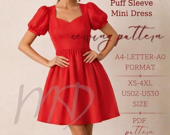 Summer Dress Sewing Pattern | Mini dress pattern | Easy Dress Pattern | Women Dress Pattern | Dress for women PDF Pattern | XS-4XL