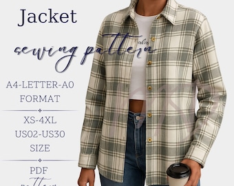 Jacket Sewing Pattern, Shirt Sewing Pattern, Women Pattern, Shacket sewing pattern, Shirt Jacket Pattern, Button Up Shirt Women Pattern