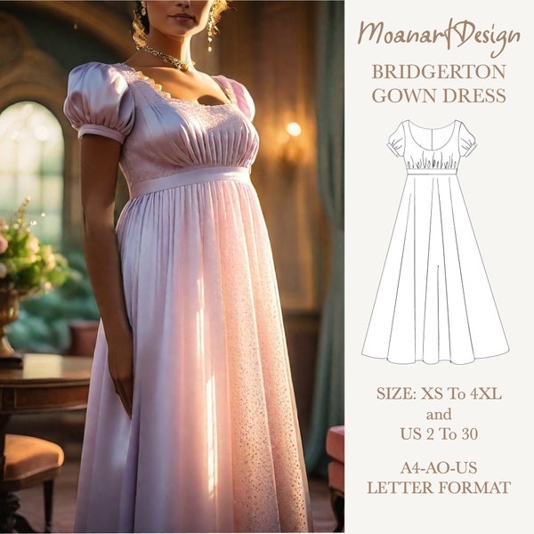 Bridgerton gown circular cosplay costume fantasy renaissance fair victorian maxi dress PDF pattern, Size:A0 A4 US Letter-US 2 to 30