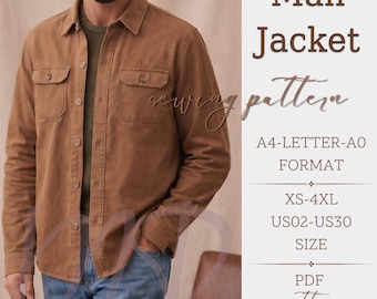 Jacket Sewing Pattern for Men, Shirt Jacket Men Pattern, Men Sewing Pattern, Jacket Pattern Men, Men Jacket, Button Jacket Men, Shirt Jacket