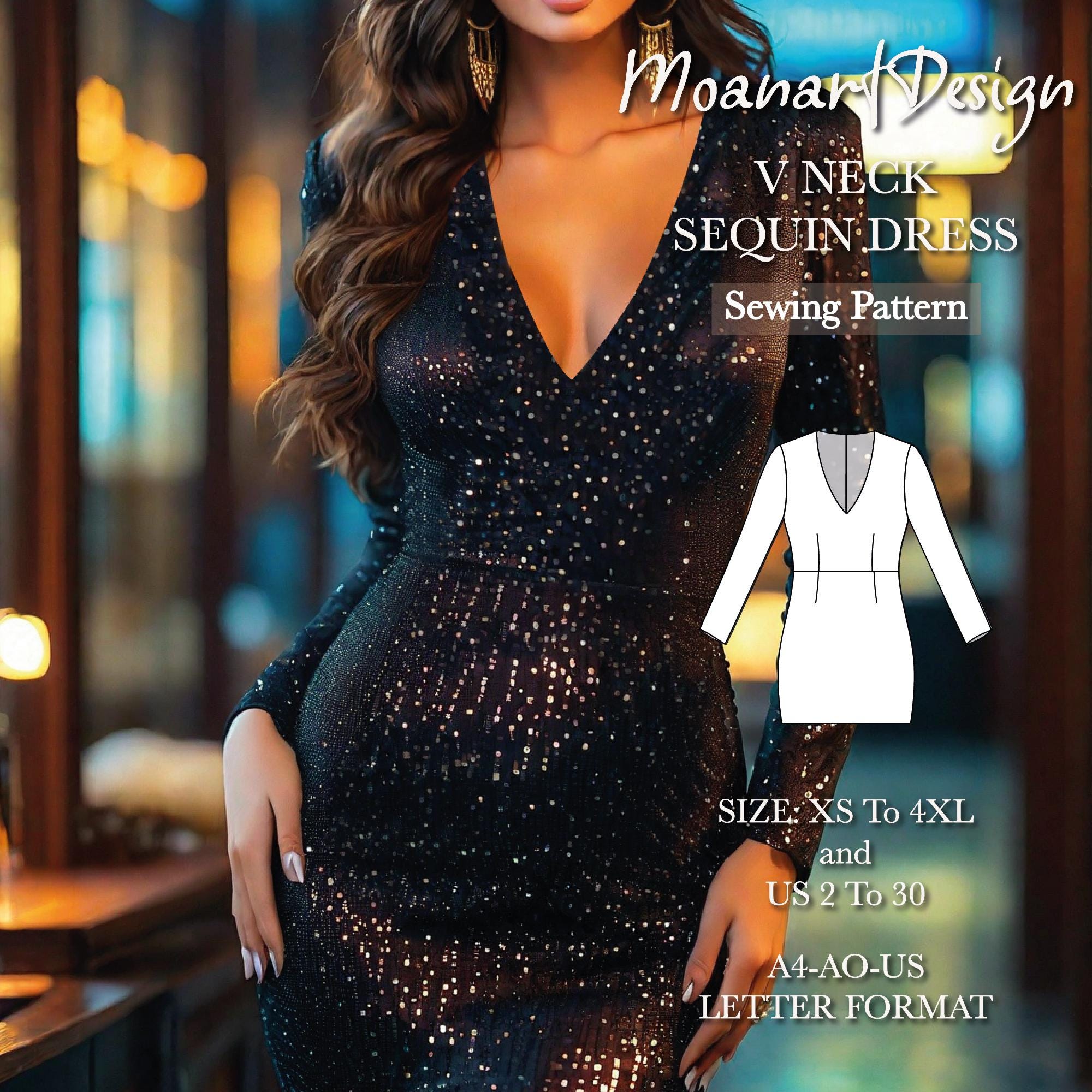 パーティードレス Salma All Over Sequin Deep V-neck Dress WJB6W112-1O6 Salma All Over Sequin Deep V-neck Dress WJB6W112-1O6 - Midi