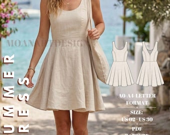 White Linen Mini Dress Sewing Pattern | Full Circle Summer Dress Pattern | Digital Sewing Pattern XS-4XL