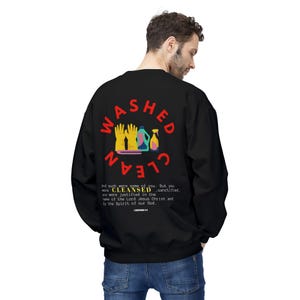 Washed Clean Unisex Sweatshirt, Softstyle Fleece Crewneck, Christian Apparel, Unique Gift, 1 Corinthians 6:11, His and Hers