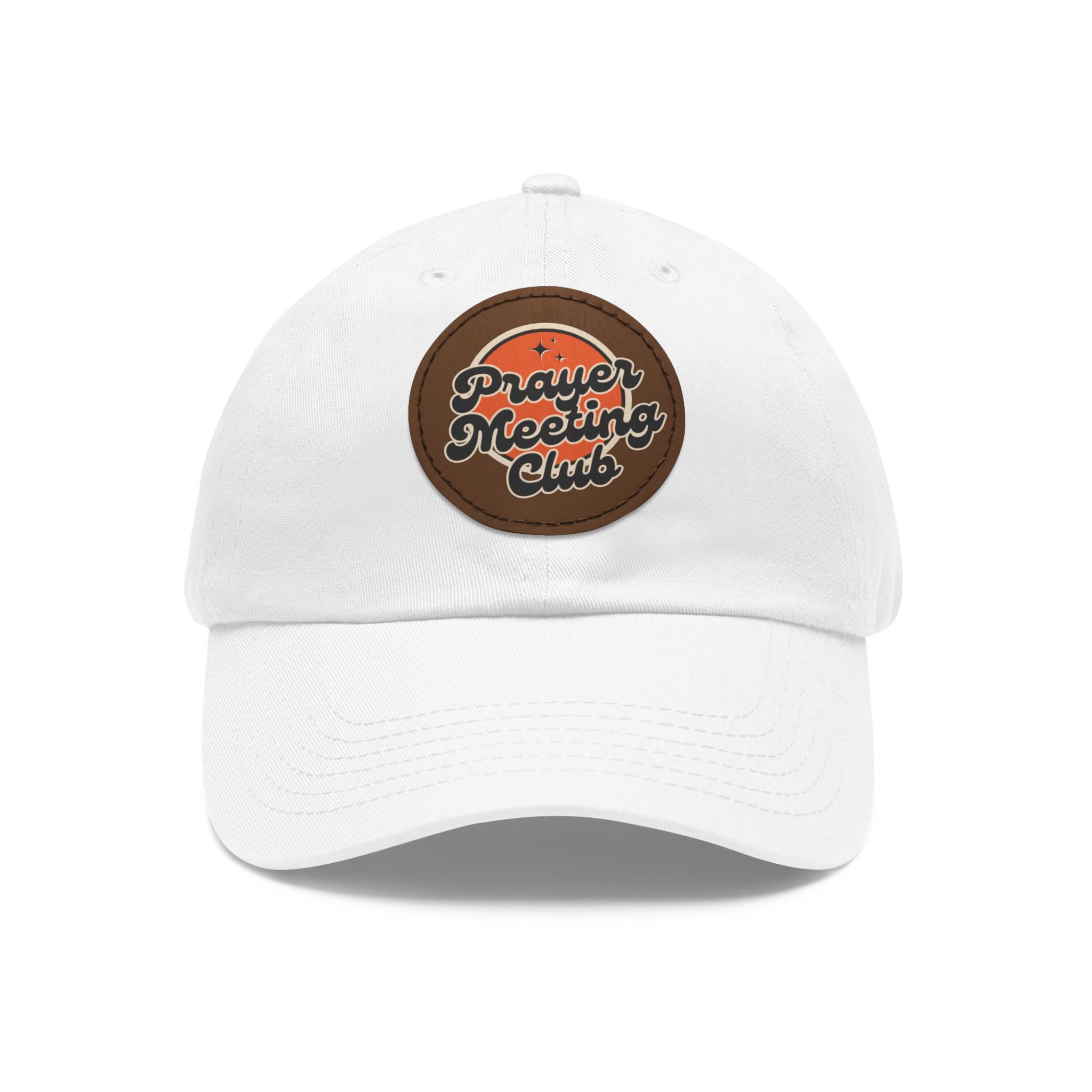 Prayer Meeting Club Dad Hat, Vegan Leather Patch, Christian Baseball Cap
