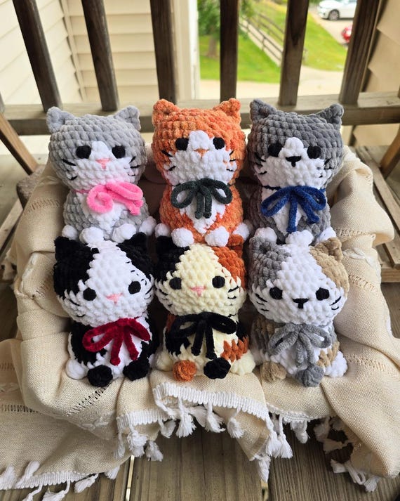 Crochet Cat Plushie: Handmade Tabby, Calico, & Tuxedo Cats