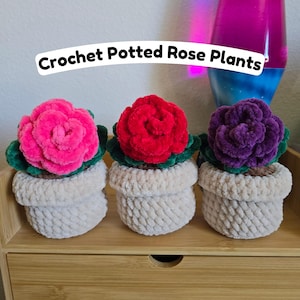Crochet Rose Potted Plant - Handmade Red Rose Flower Decor