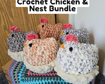Crochet Chicken Plushie and Nest Bundle