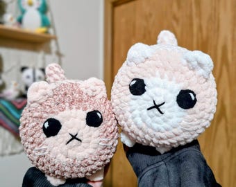 Crochet Cat Loaf Plushie: Chubby Pink Tabby Cat Stuffed Animal