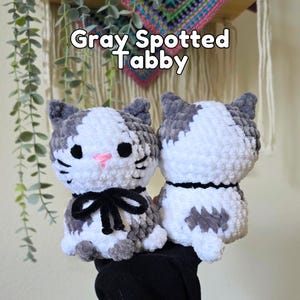 Crochet Cat Plushie: Handmade Tabby Calico Tortie Cats Gray Spotted