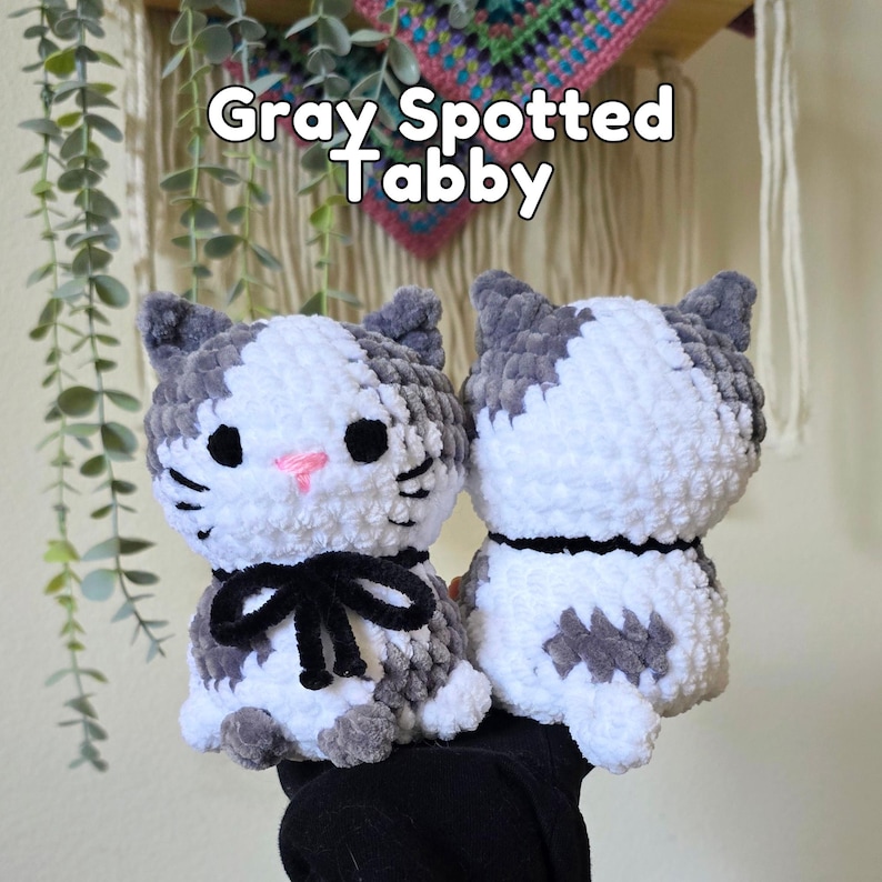 Crochet Cat Plushie: Handmade Tabby Calico Tortie Cats Gray Spotted