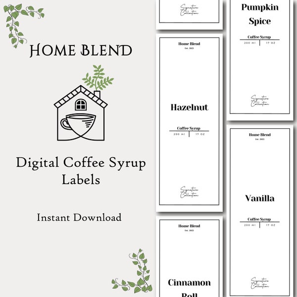 Coffee Syrup Label Template, Customizable, Simple Home Decor