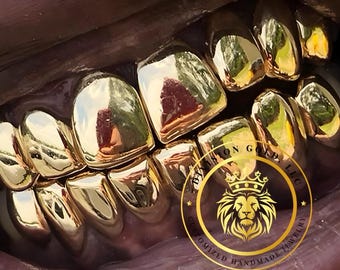 Handmade CUSTOM Gold Grillz Solid NPG Dental Gold Substitute Perm Cut Division Gold Custom Teeth Caps