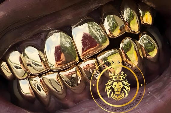 Handmade CUSTOM Gold Grillz Solid NPG Dental Gold Substitute Perm Cut Division Gold Custom Teeth Caps