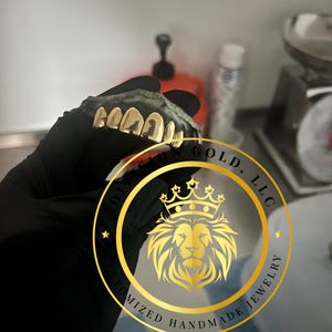 Handmade CUSTOM Gold Grillz Solid NPG Dental Gold Substitute Perm Cut Division Gold Custom Teeth Caps image 7