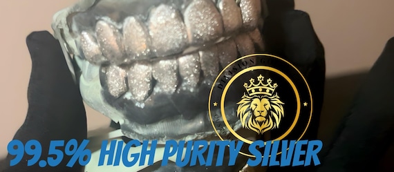 High-Purity 965 Real Silver Diamond Dust Custom Handmade Perm-Cut Division Gold Grillz