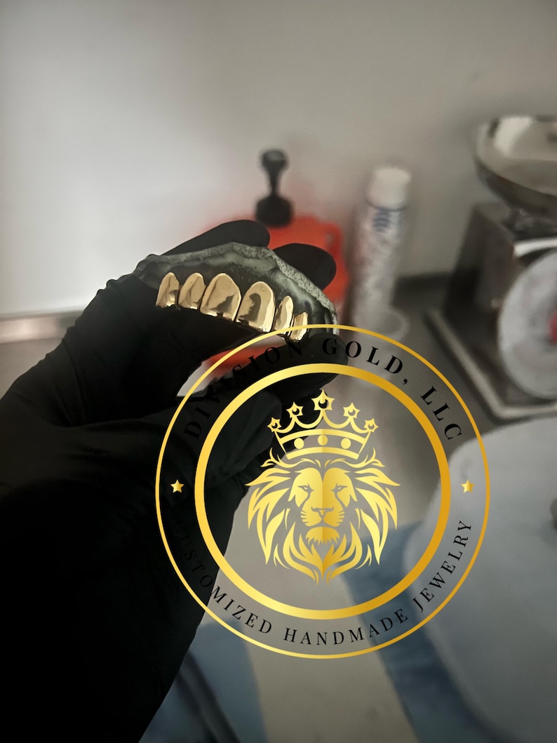 Handmade CUSTOM Gold Grillz Solid NPG Dental NP Gold grills Perm Cut Division Gold Custom Teeth Caps bild 3