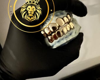 Handmade CUSTOM Gold Grillz Solid NPG Dental NP Gold grills Perm Cut Division Gold Custom Teeth Caps