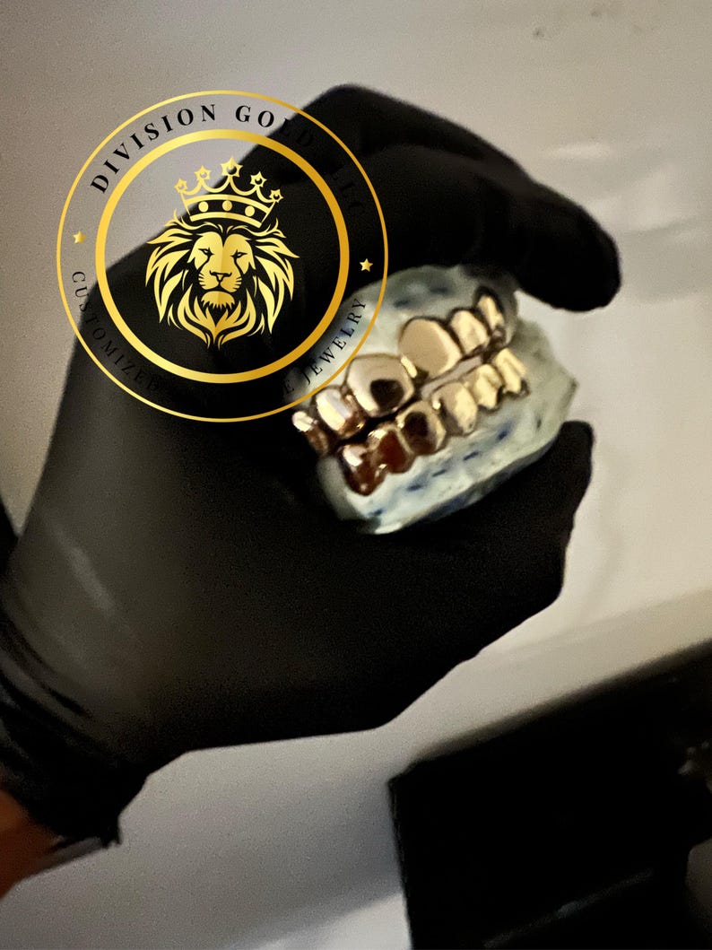 Handmade CUSTOM Gold Grillz Solid NPG Dental NP Gold grills Perm Cut Division Gold Custom Teeth Caps bild 1