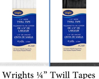 Wrights 1/4" Twill Tapes | PC300 | 1/4" Twill Tape White | 1/4" Twill Tape Black