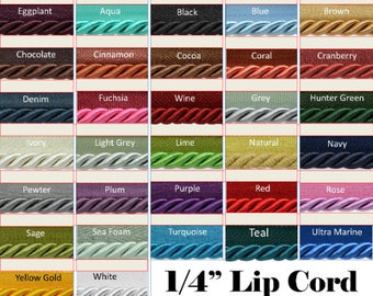 1/4" Lip Cord Trims By The Yard - 32 Colors