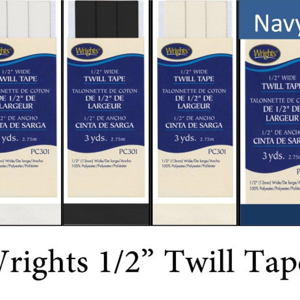 Wrights 1/2" Twill Tapes | PC301 | 1/2" Twill Tape White | 1/2" Twill Tape Black | 1/2" Twill Tape Oyster | 1/2" will Tape Navy